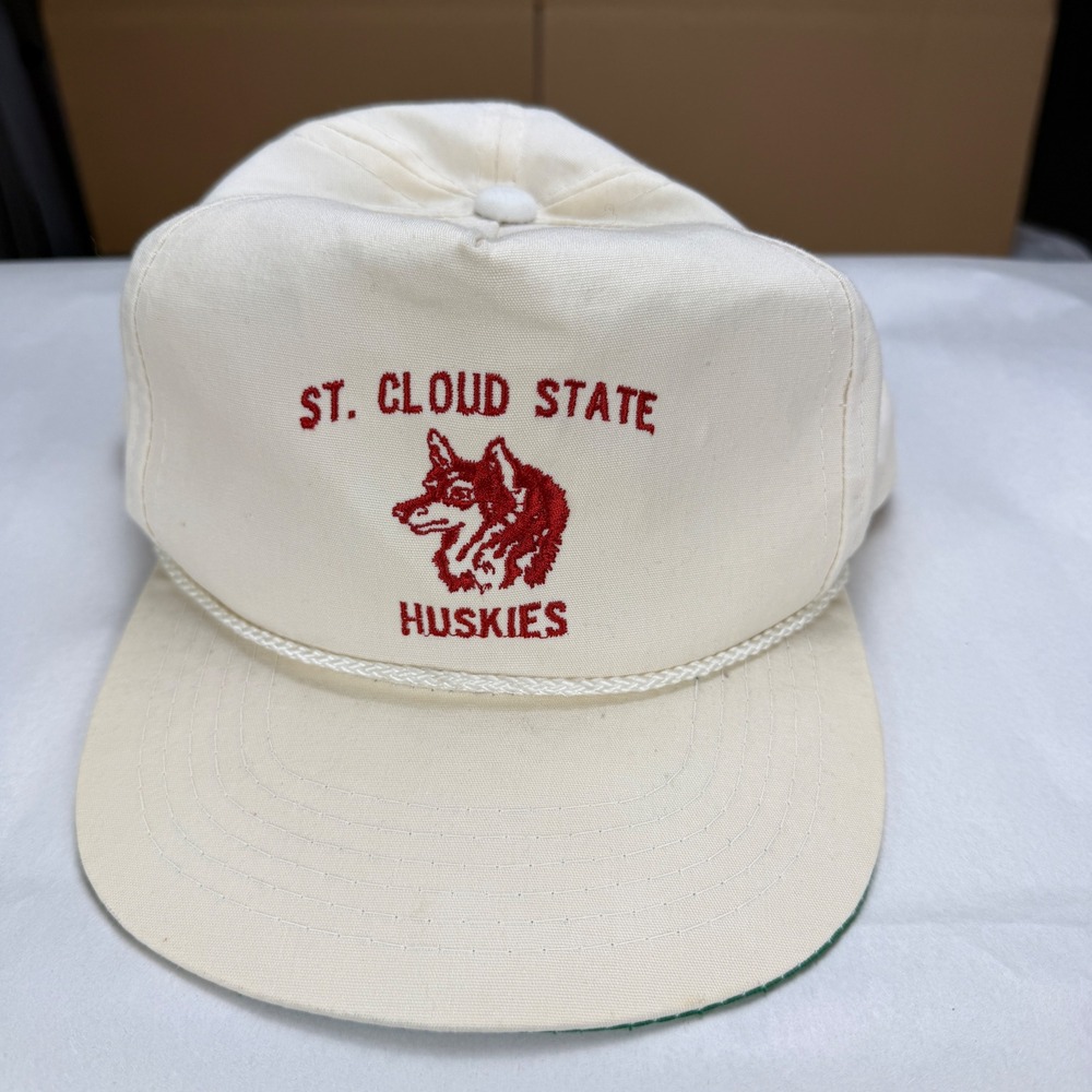 Vintage St Cloud State Huskies Snapback Hat Rope Cap Cream Red MN College Sport